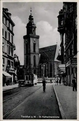 Ak Frankfurt am Main, St. Katharinenkirche, Straßenbahnen