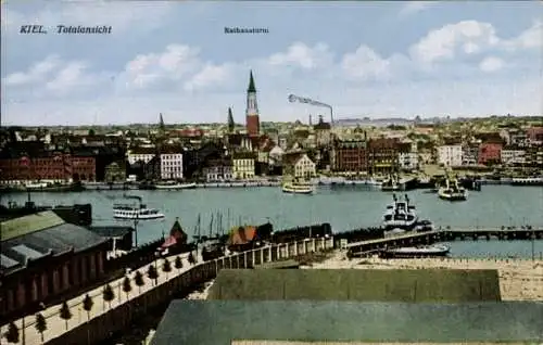 Ak Kiel, Totalansicht, Rathausturm
