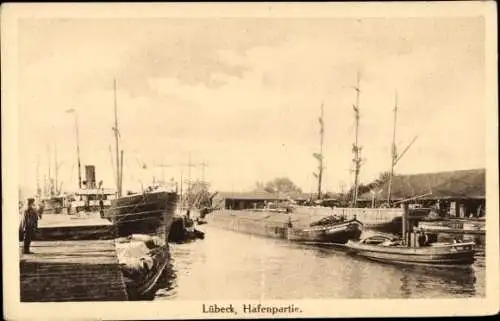 Ak Lübeck, Hafen, Schiffe