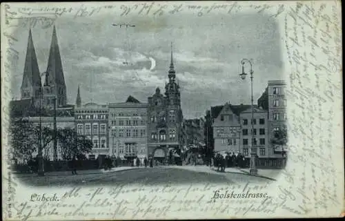 Mondschein Ak Lübeck, Holstenstraße