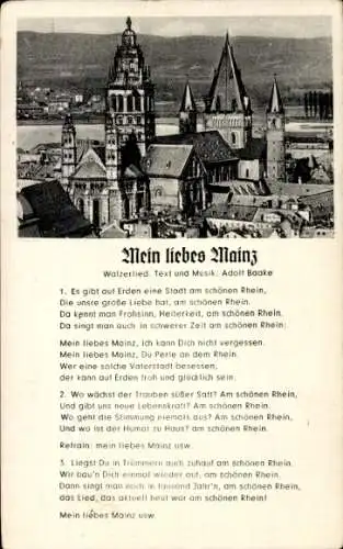 Ak Mainz am Rhein, Mein liebes Mainz, Walzerlied von Adolf Baake, Teilansicht