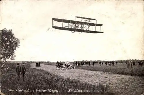 AK-Flugzeug Wilbur Wright, im vollen Flug, Doppeldecker