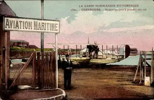 Ak Cherbourg Manche, Wasserflugzeug, maritime Luftfahrt