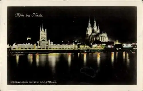 Ak Köln am Rhein, Dom, St. Martin, Panorama, Nacht