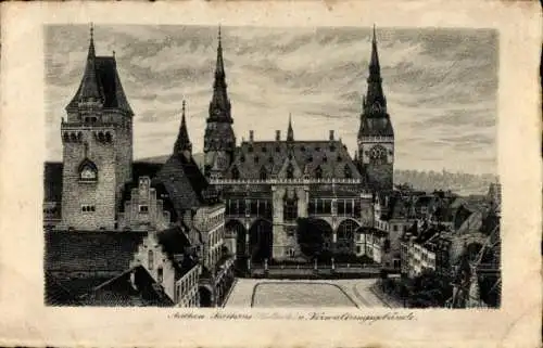 Künstler Ak Aachen in Nordrhein Westfalen, Rathaus, Verwaltungsgebäude