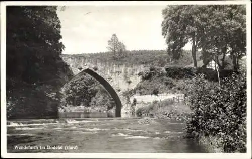 Ak Wendefurth Thale im Harz, Historische Brücke, Bode