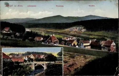 Ak Sorge Oberharz am Brocken, Panorama, Achtermann, Wurmberg, Brücke