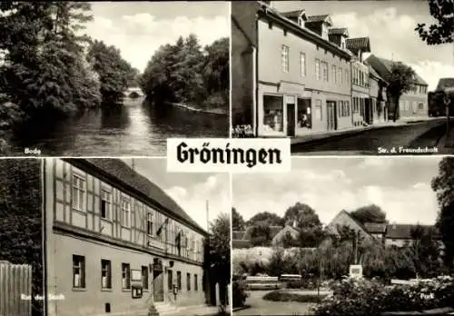 Ak Gröningen in Sachsen Anhalt, Bode, Straße der Freundschaft, Rat der Stadt, Park