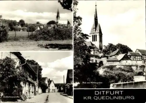 Ak Ditfurt am Harz, Teilansicht, Drallenhorenstraße, Blick vom Mühlengraben