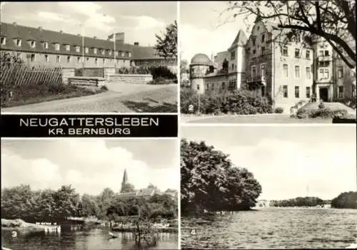 Ak Neugattersleben Niendorf an der Saale, Agraringenieurschule, Schloss, Bode, Schachtsee