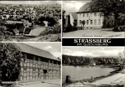 Ak Strassberg Harzgerode im Harz, Teilansicht, POS, Konsum-Gaststätte Bergschenke, Birnbaumteich