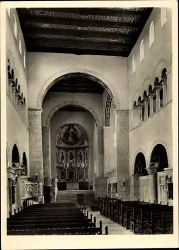 Ak Gernrode Quedlinburg im Harz, Stiftskirche, Innenansicht, Mittelschiff und Ostchor