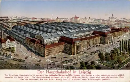 Ak Leipzig in Sachsen, Hauptbahnhof, größter Bahnhof Europas