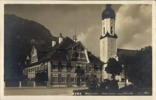 Ak Garmisch Partenkirchen in Oberbayern, Marktplatz, Kirche