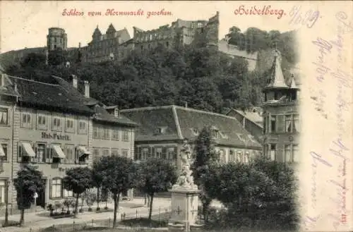 Ak Heidelberg am Neckar, Schloss, Blick vom Hornmarkt