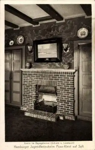 Ak Insel Sylt in Nordfriesland, Puan Klent, Hamburger Jugendferienheim, Kamin, Hapagzimmer