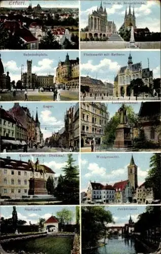 Ak Erfurt in Thüringen, Bahnhofsplatz, Fischmarkt, Rathaus, Anger, Dom, Stadtpark, Lutherdenkmal