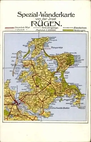 Ak Insel Rügen, Spezial-Wanderkarte, Landkarte