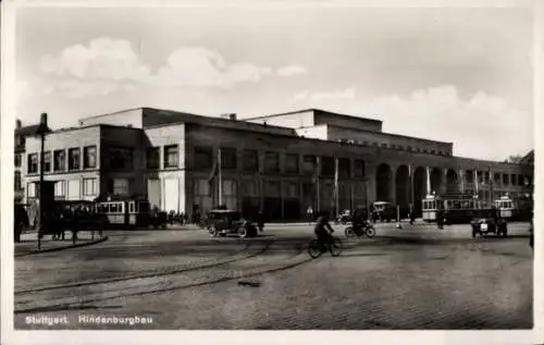 Ak Stuttgart in Württemberg, Hindenburgbau, Straßenbahnen