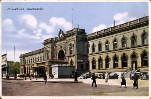 Ak Magdeburg in Sachsen Anhalt, Hauptbahnhof, Straßenseite