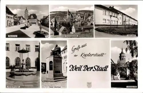 Ak Weil der Stadt in Württemberg, Gesamtansicht, Keplerstadt, Marienbrunnen