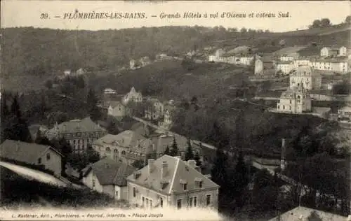 Ak Plombières les Bains Lothringen Vosges, Grand Hotels a vol d'Oiseau et coteau Sud