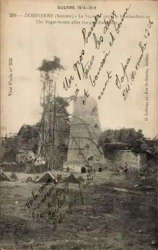 Ak Dompierre sur Authie Somme, Zuckerfabrik nach der Bombardierung