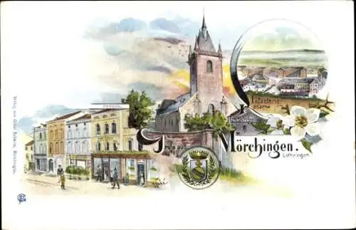 Künstler Litho Morhange Mörchingen Lothringen Moselle, Infanterie-Kaserne, Kirche, Marktplatz