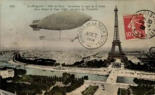 Ak Paris VII, Dirigeable Militaire, Tour Eiffel