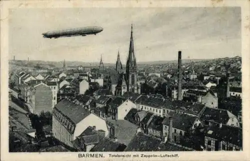 Ak Barmen Wuppertal, Totalansicht, Zeppelin-Luftschiff