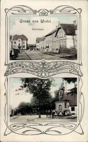 Passepartout Ak Wedel an der Elbe, Riststraße, Roland