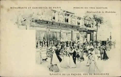 Künstler Ak Paris IX, Boulevard de la Madeleine, Magasins des Trois Quartiers