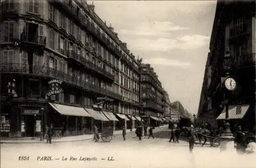 Ak Paris IX, La Rue Lafayette, Straße, Kutschen, Passanten