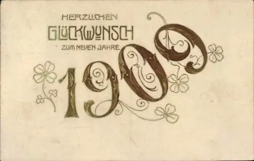 Präge Ak Glückwunsch Neujahr, Jahreszahl 1909, Glücksklee