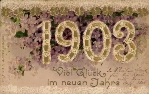 Präge Ak Glückwunsch Neujahr, Jahreszahl 1903, Glücksklee, Blumen