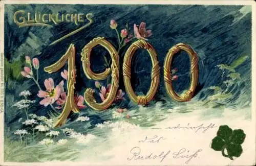 Litho Glückwunsch Neujahr, Jahreszahl 1900