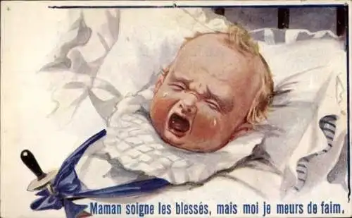 Ak Weinendes Baby im Bett, Portrait