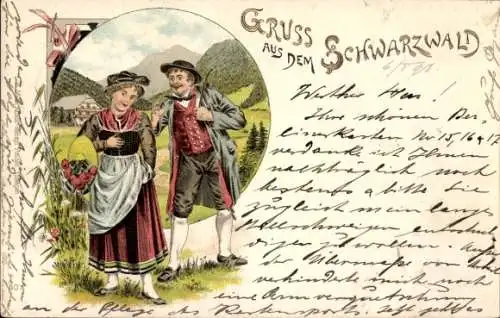 Litho Schwarzwälder Tracht, Liebespaar