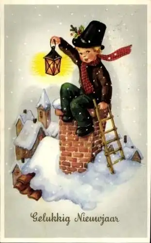 Ak Glückwunsch Neujahr, Schornsteinfeger, Handlaterne