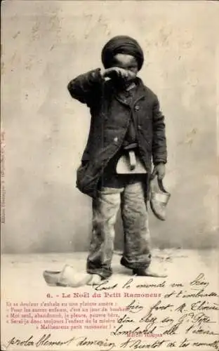 Ak Editions Bergeret, Weinender Junge als Schornsteinfeger zu Weihnachten