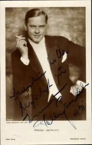 Ak Schauspieler Walter Jankuhn, Portrait, Autogramm, Zigarette