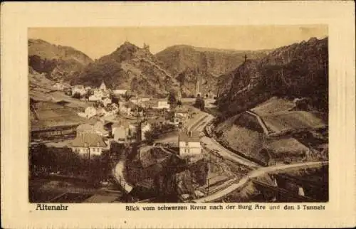 Ak Altenahr im Ahrtal, Burg Are, schwarzes Kreuz, drei Tunnels