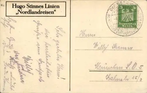 Künstler Ak Hugo Stinnes Linien, Nordlandreisen, Mitternachtssonne