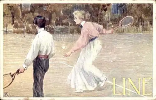 Künstler Ak Paar spielt Tennis, Doppel