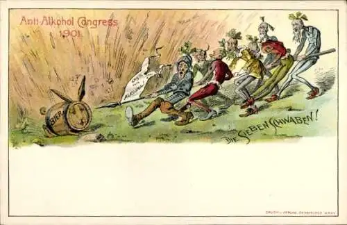 Litho Anti Alkohol Kongress 1901, die sieben Schwaben