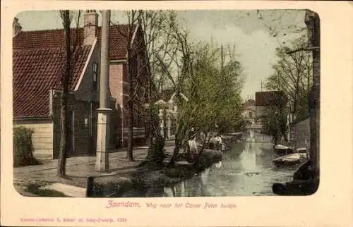 Ak Zaandam Zaanstad Nordholland, Straße zum Haus des Zaren Peter