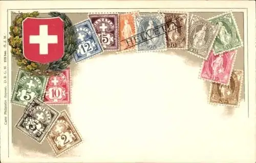 Briefmarken Wappen Ak Helvetia, Schweiz, Lorbeerlaub