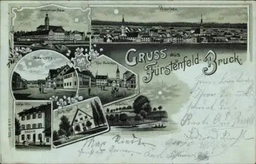 Mondschein Litho Fürstenfeldbruck in Oberbayern, Panorama, Marktplatz