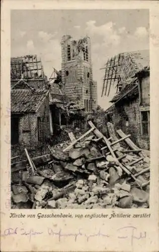 Ak Paschendaele Passendale Westflandern, Blick auf die zerschossene Kirche