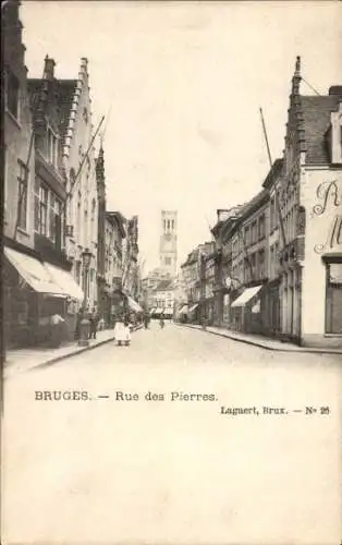 Ak Bruges Brügge Flandern Westflandern, Rue des Pierres, Straßenansicht